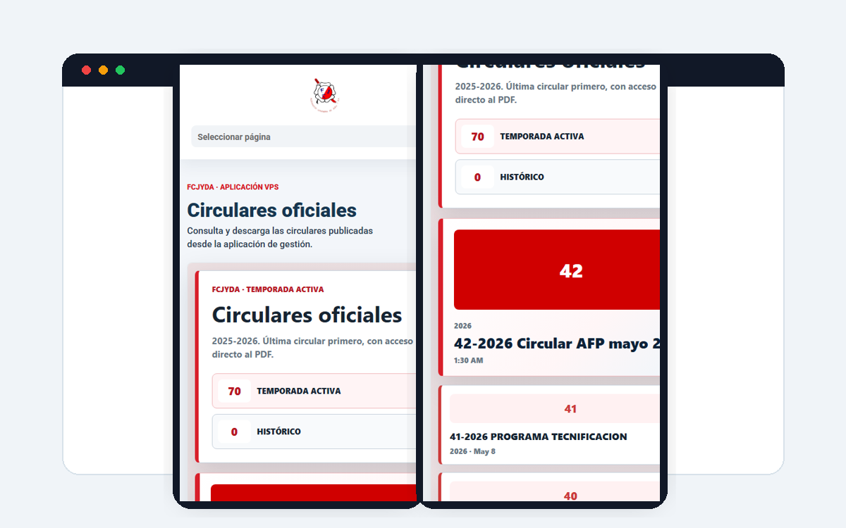 Vista de circulares oficiales publicadas